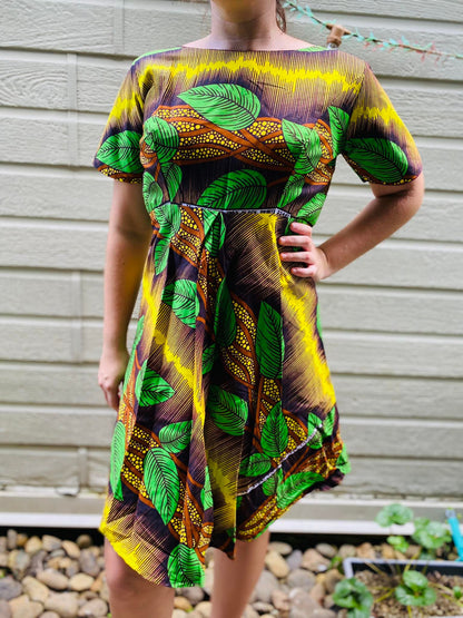 Robe patineuse avec manches - Vert/Jaune